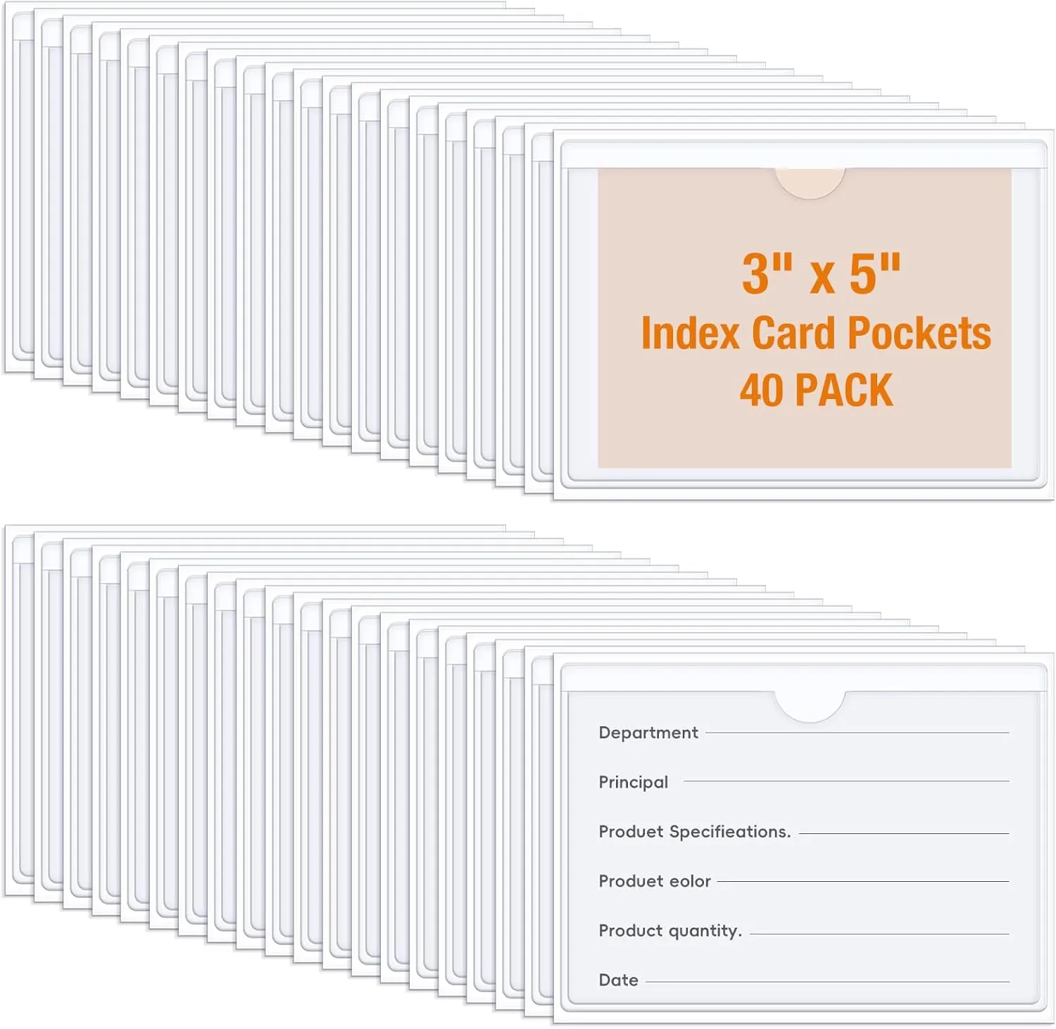 40 PCS Index Card Pockets, Self Adhesive Card Pockets 3"x5" with Top Open, Clear Label Pockets for Storage Bins, Plastic Labels Holders for Organizing, Loading, Drawer,Library Card, Totes, Shelves