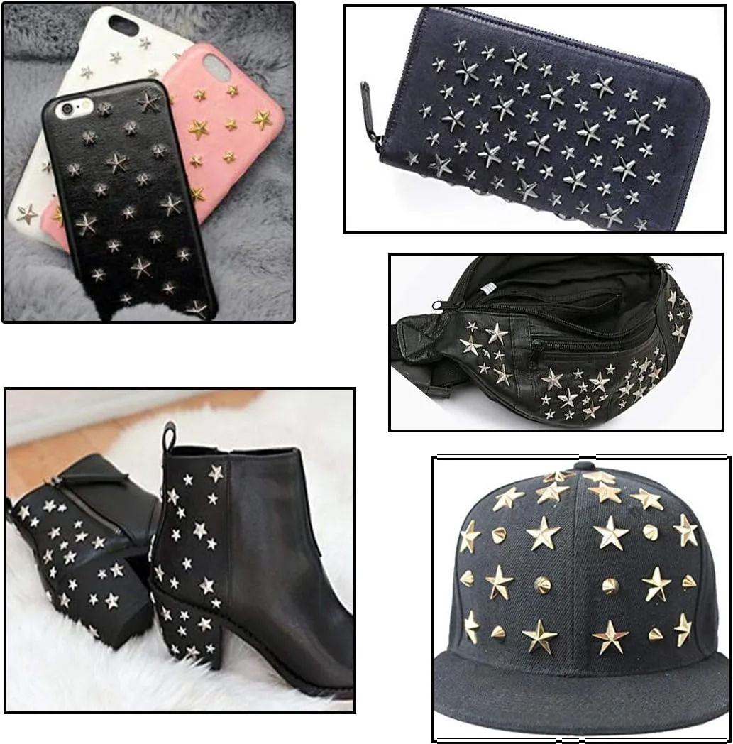 50 Pieces Star-Shaped Studs with Spikes - Hand Pressed Nail Head Rivets 10Mm Gun Metal
