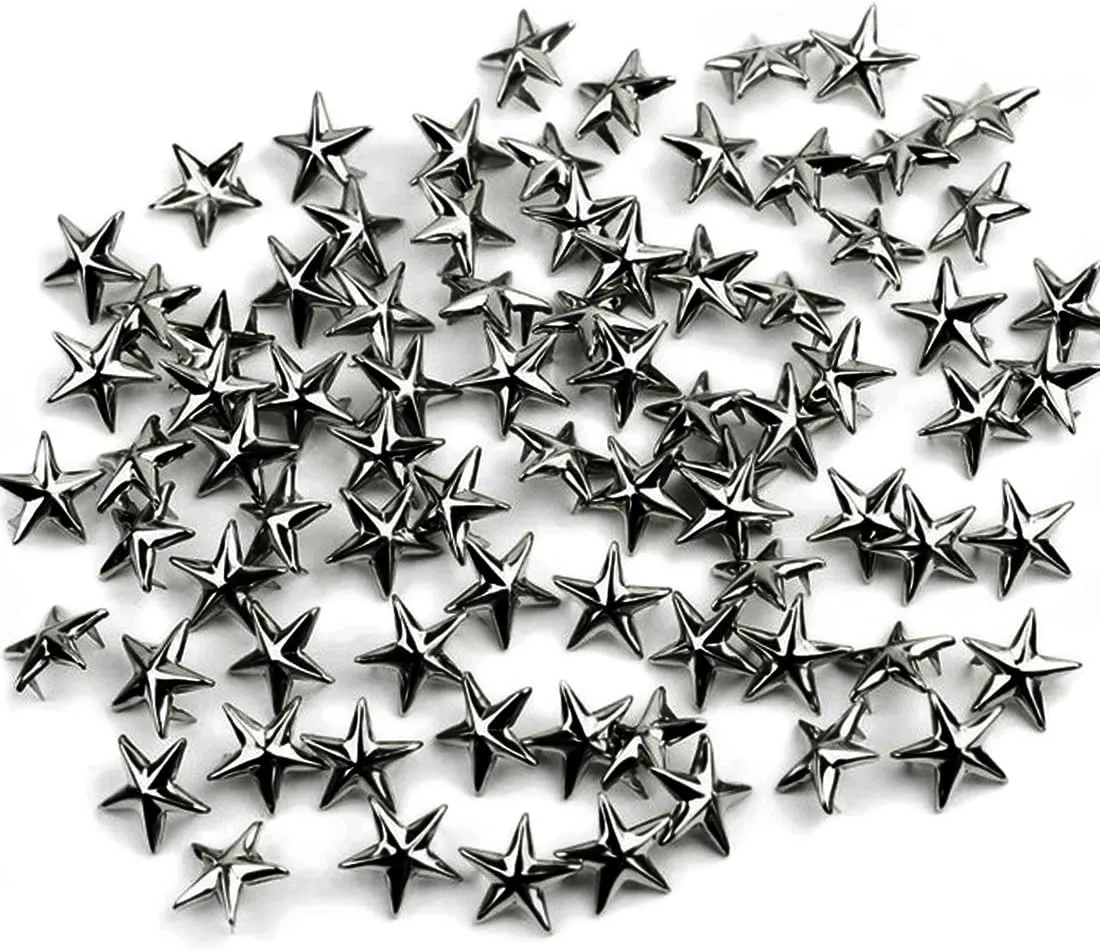 50 Pieces Star-Shaped Studs with Spikes - Hand Pressed Nail Head Rivets 10Mm Gun Metal