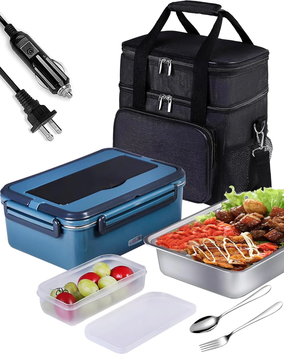 60oz Electric Lunch Box Food Heater with Insulated Lunch Cooler Bag, 80W Heated Lunch boxes for Adults,Portable Food Warmer Heating Lunchbox for Car Truck Work, Loncheras Electricas