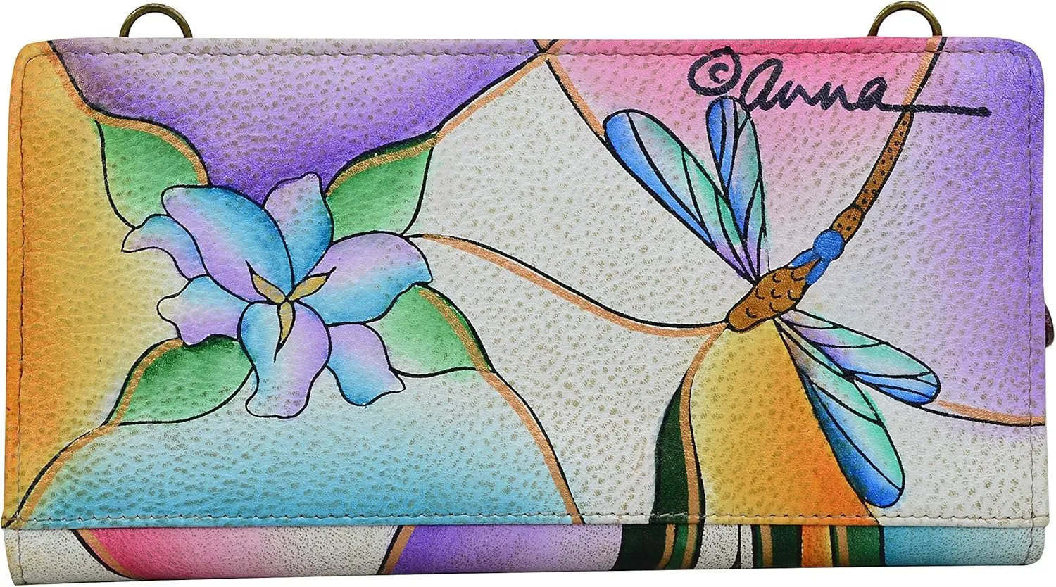 Anna by Anuschka Women's Hand-Painted Genuine Leather Bi-Fold Wallet With Strap