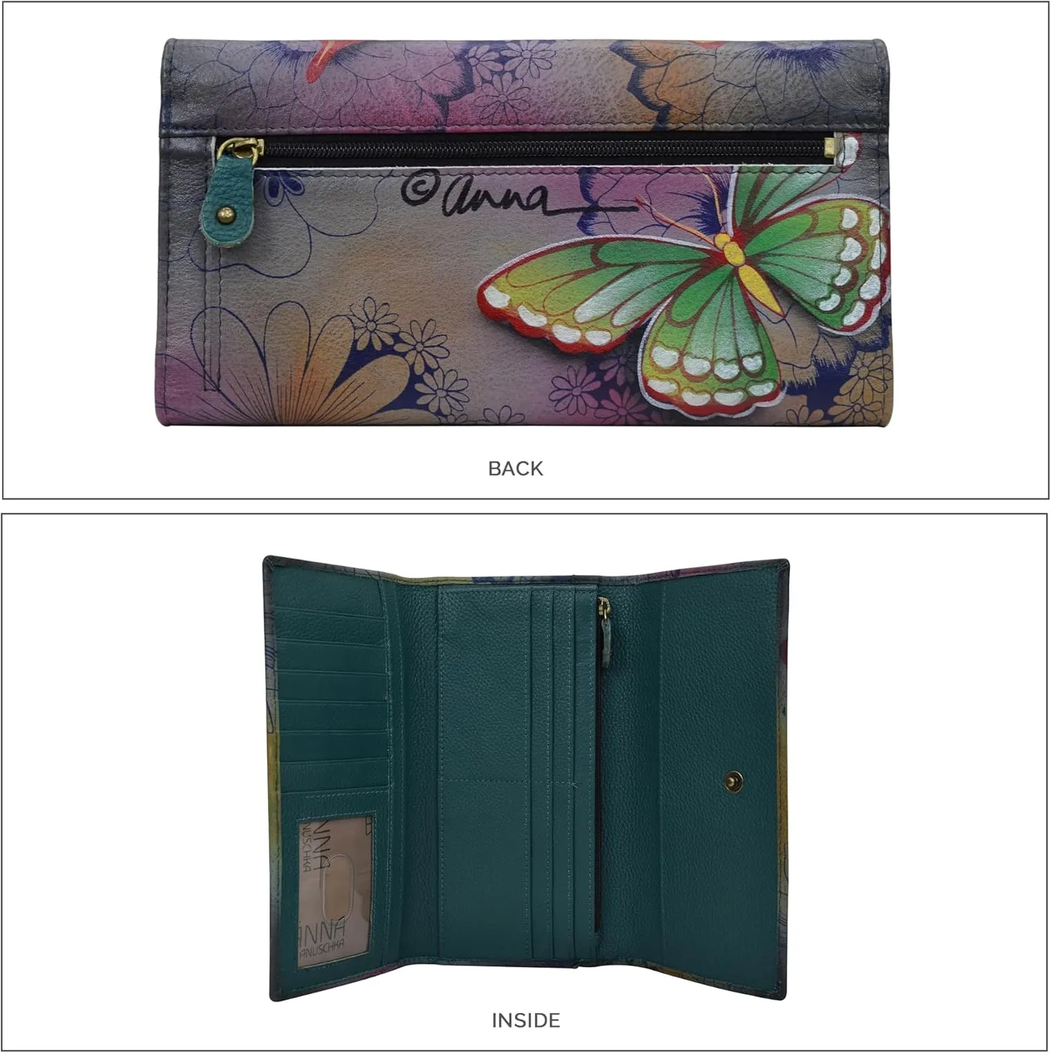 Anna by Anuschka Women's Hand Painted Genuine Leather Multi Pocket Wallet