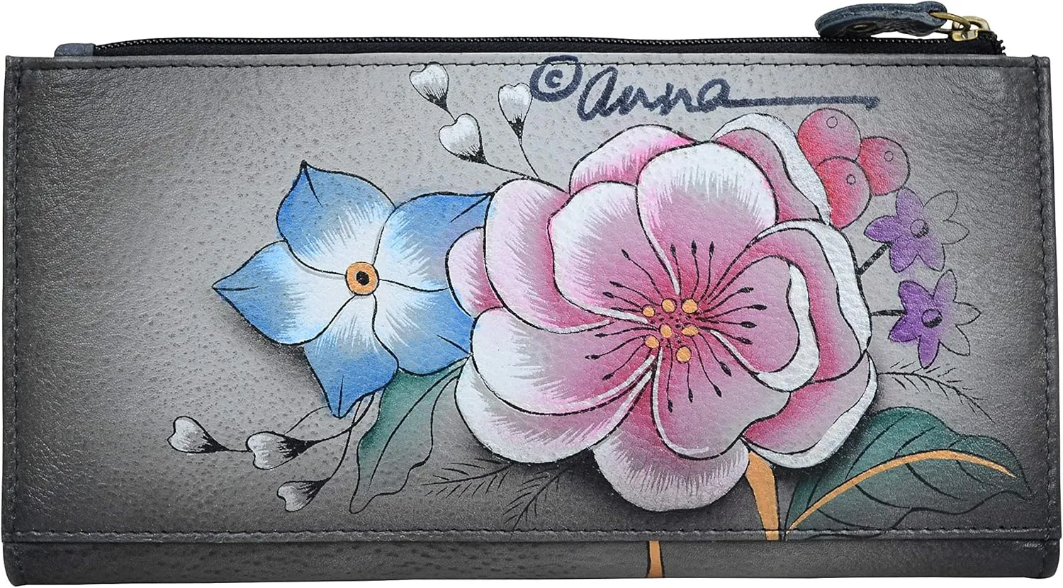 Anna by Anuschka Women's Handpainted Leather Two Fold Clutch Wallet