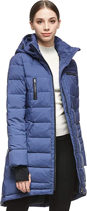 Blue Ladies Hooded Down Jacket Mid-Length Outwear Coat - Orolay