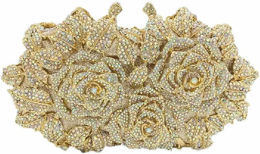 Boutique De FGG Dazzling Flower Evening Bags For Women Formal Party Rhinestone Handbags Wedding Crystal Clutch Purse,Mini