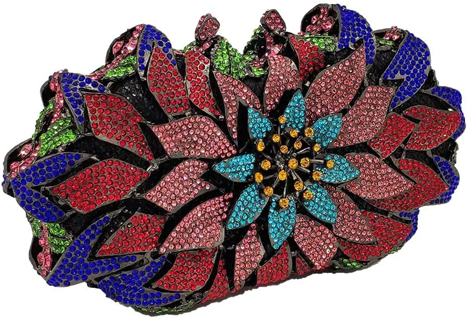 Boutique De FGG Flower Rhinestones Clutch Evening Bags for Women Formal Party Crystal Clutch Purse Wedding Handbags,Mini