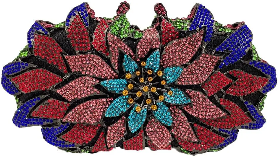 Boutique De FGG Flower Rhinestones Clutch Evening Bags for Women Formal Party Crystal Clutch Purse Wedding Handbags,Mini