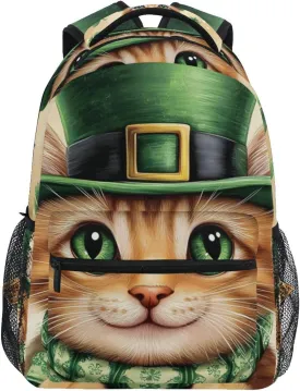 Cat Stpatricks Day Backpack for School Boys Girls Laptop Travel Backpack Book Bag Daypack 11.4 16 In S