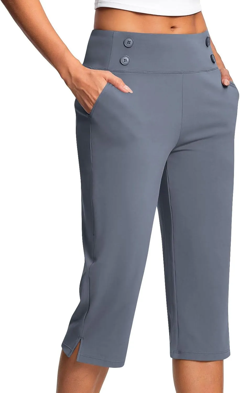 Dressy Capri Pants for Women Casual Work Business Capris High Waist Stretch Yoga Cropped Pant with Pocket