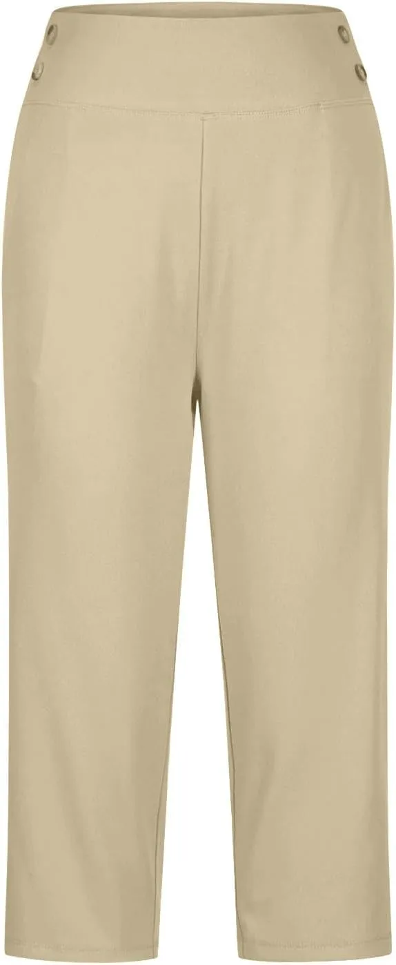 Dressy Capri Pants for Women Casual Work Business Capris High Waist Stretch Yoga Cropped Pant with Pocket