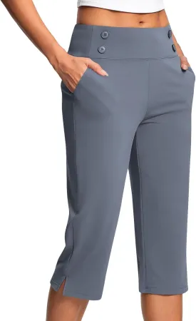 Dressy Capri Pants for Women Casual Work Business Capris High Waist Stretch Yoga Cropped Pant with Pocket