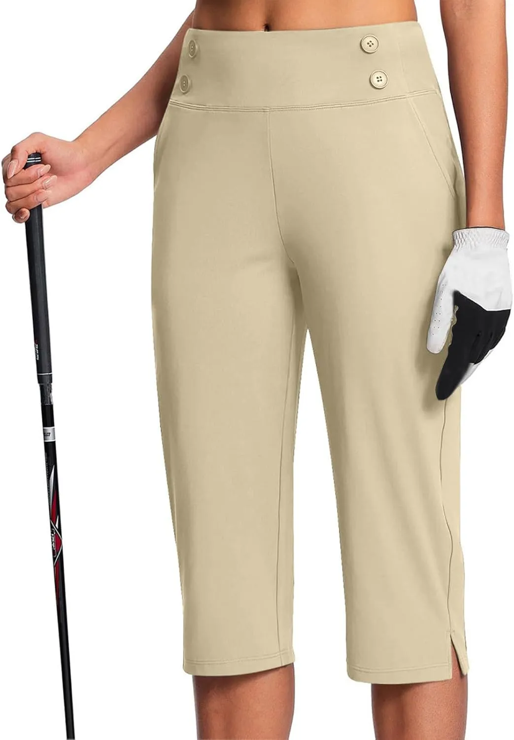 Dressy Capri Pants for Women Casual Work Business Capris High Waist Stretch Yoga Cropped Pant with Pocket