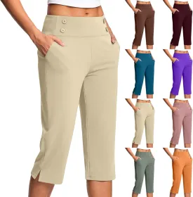 Dressy Capri Pants for Women Casual Work Business Capris High Waist Stretch Yoga Cropped Pant with Pocket