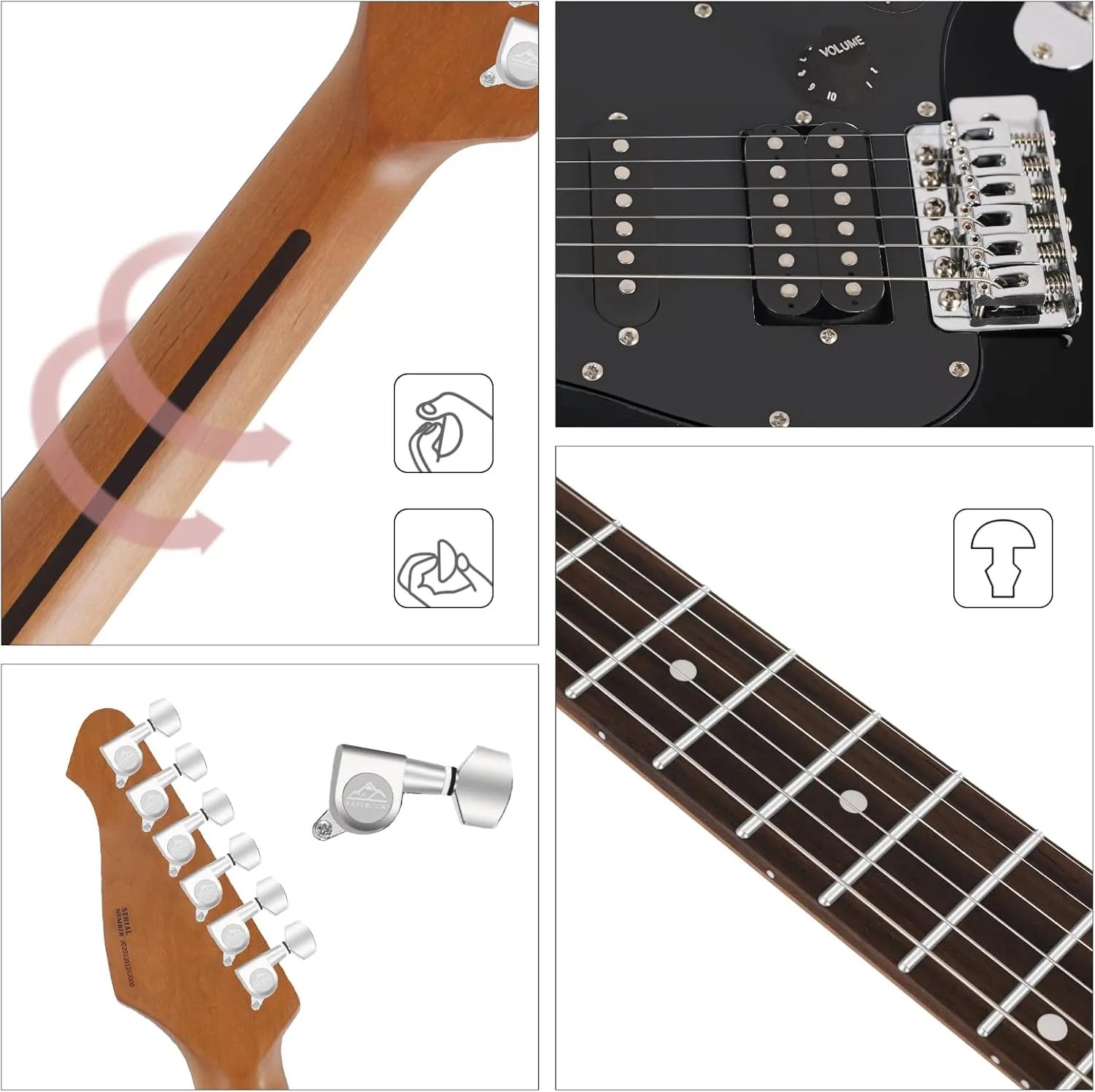 EASTROCK Electric Guitar 39 inch Full Beginner Starter kit Full Size, Package All Accessories, Strings, Picks, Tremolo Bar, Strap, and Case Bag (39" Right Handed, Black)