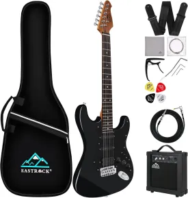 EASTROCK Electric Guitar 39 inch Full Beginner Starter kit Full Size, Package All Accessories, Strings, Picks, Tremolo Bar, Strap, and Case Bag (39" Right Handed, Black)