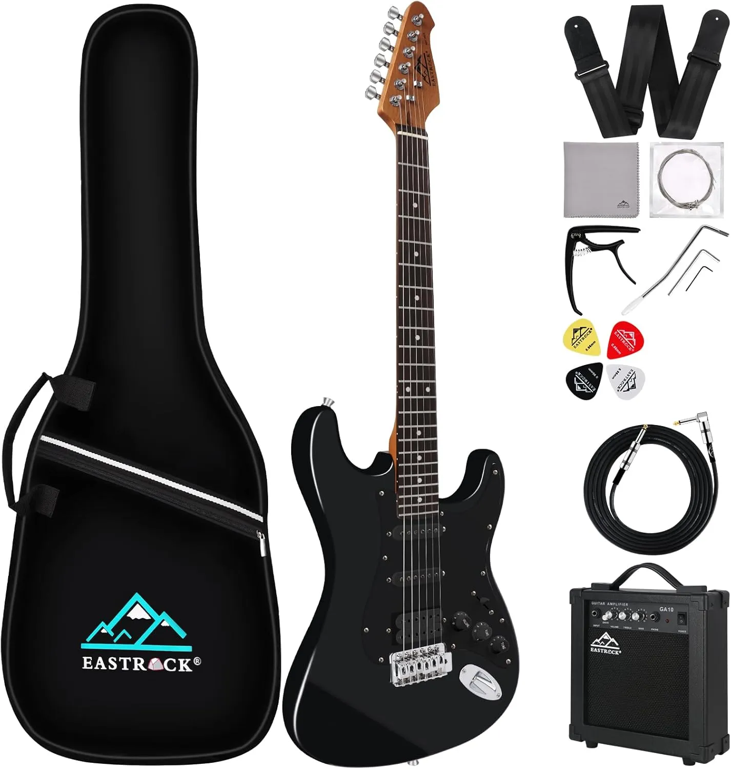 EASTROCK Electric Guitar 39 inch Full Beginner Starter kit Full Size, Package All Accessories, Strings, Picks, Tremolo Bar, Strap, and Case Bag (39" Right Handed, Black)