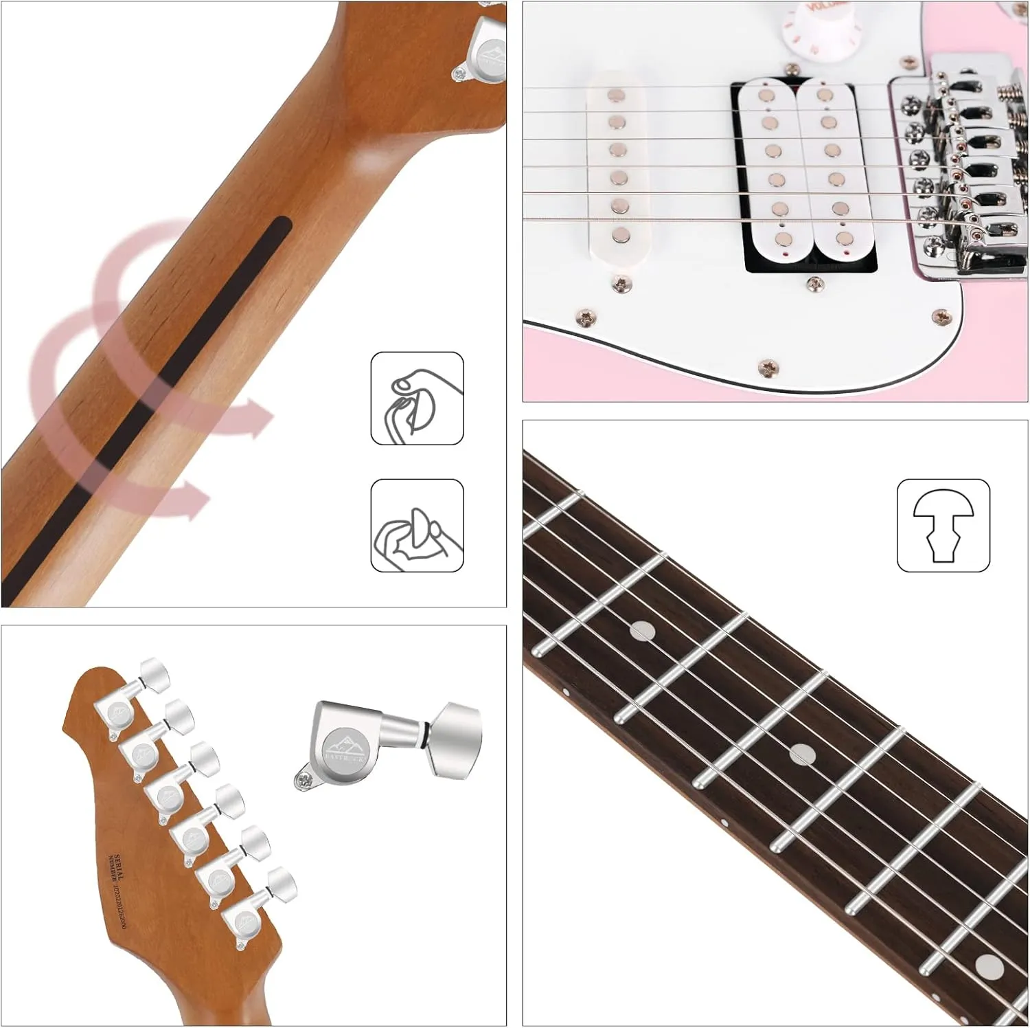 EASTROCK Electric Guitar 39" Full Size Solid Body Electric Guitar Kit for Beginner Electric Guitars for Adults with 10w Amp, Bag, Capo, Shoulder Strap, String, Cable, Picks,(Right-Handed,Pink)
