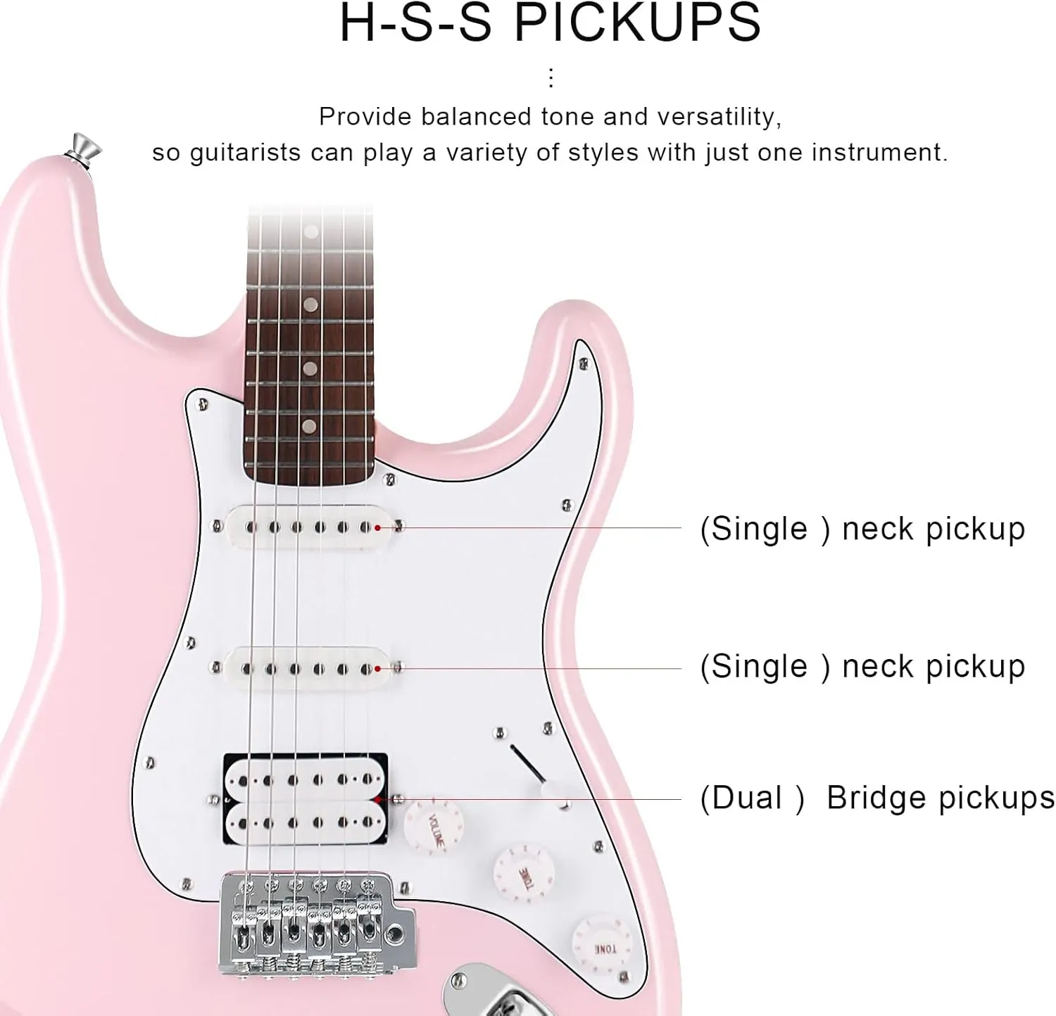 EASTROCK Electric Guitar 39" Full Size Solid Body Electric Guitar Kit for Beginner Electric Guitars for Adults with 10w Amp, Bag, Capo, Shoulder Strap, String, Cable, Picks,(Right-Handed,Pink)