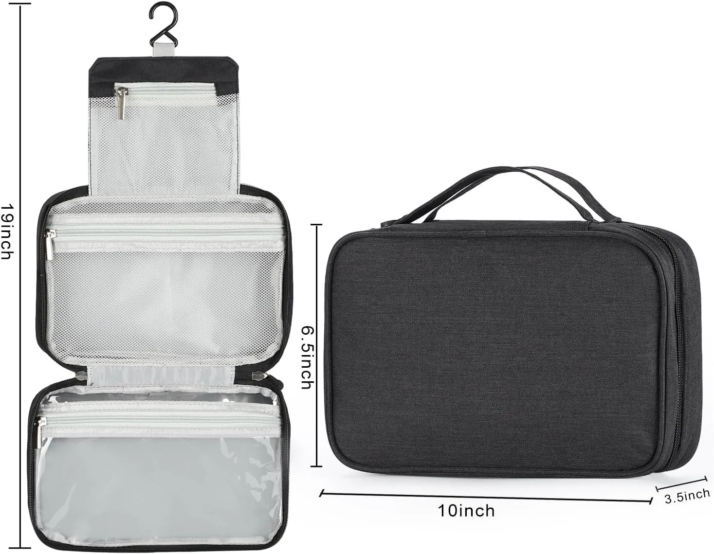Etercycle Compact Travel Toiletry Bag for Women & Men, Waterproof Hanging Shower Organizer with Hook, Portable Foldable Wash Pouch for Bathroom/Shaving/Camping - Small-Size Space-Saving Design- Black