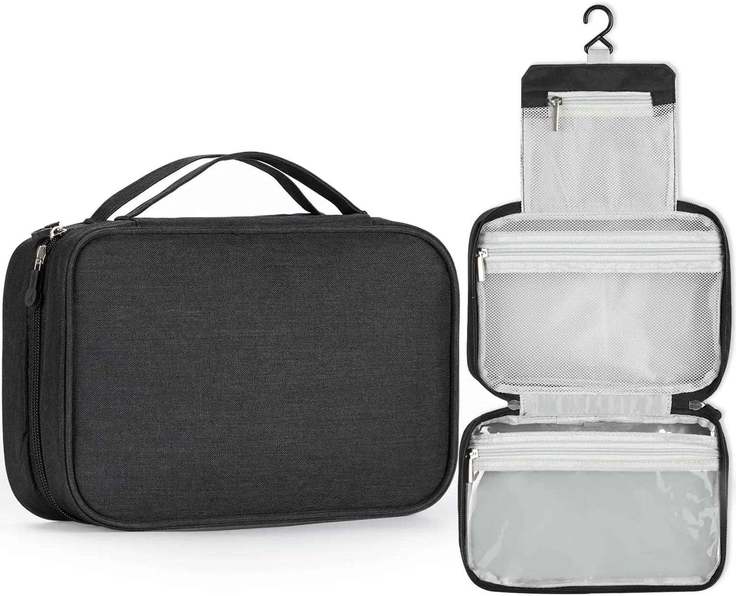 Etercycle Compact Travel Toiletry Bag for Women & Men, Waterproof Hanging Shower Organizer with Hook, Portable Foldable Wash Pouch for Bathroom/Shaving/Camping - Small-Size Space-Saving Design- Black