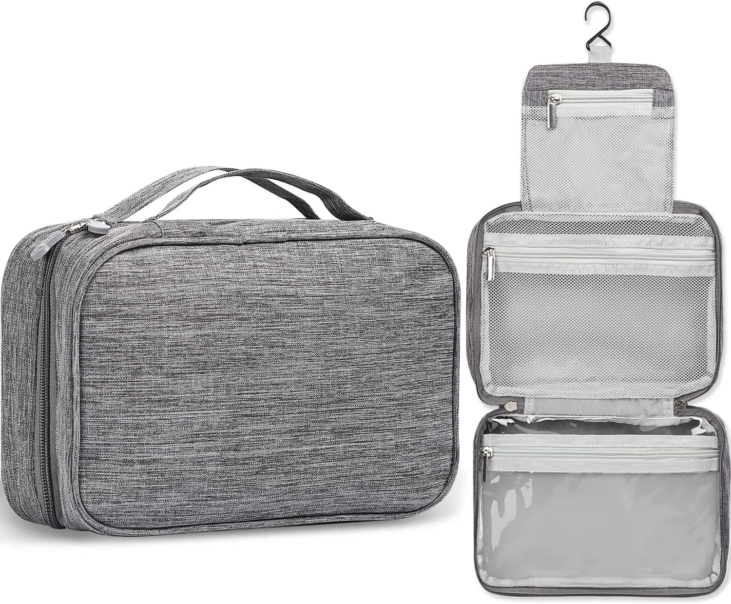 Etercycle Toiletry Bag for Women Men, Waterproof Hanging Toiletry Bags for Traveling, Portable Foldable Travel Wash bag with Hanging Hook, Shaving Bag for Bathroom Shower- Gray