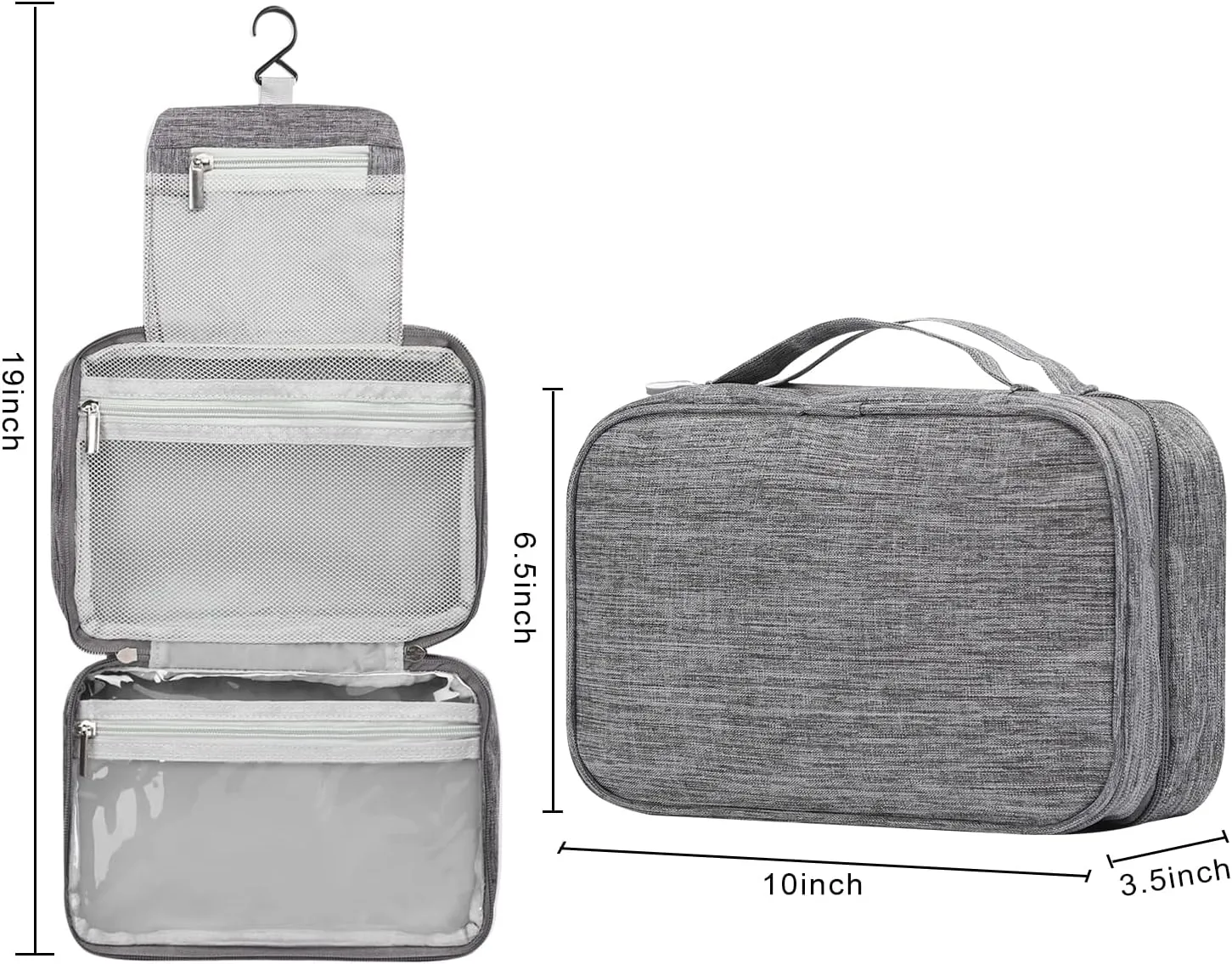 Etercycle Toiletry Bag for Women Men, Waterproof Hanging Toiletry Bags for Traveling, Portable Foldable Travel Wash bag with Hanging Hook, Shaving Bag for Bathroom Shower- Gray