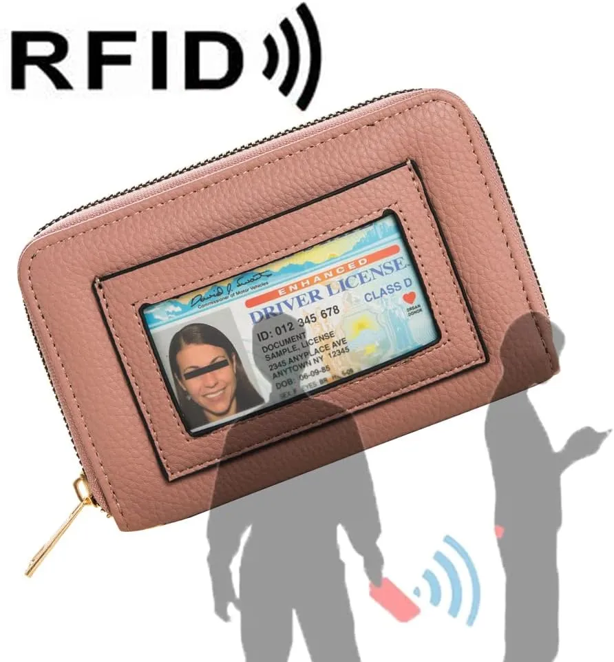 FACAI RFID Credit Card Holder for Women - Small Wallet Women with ID Window - Card Holder Wallet Mauve