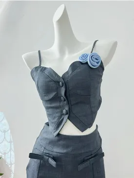 Girlary Summer Women Korean 2000s Cute Core Old Money Outfits 2 Piece Set Vintage Sleeveless Patchwork Crop Tops   Mini Culottes Skirt