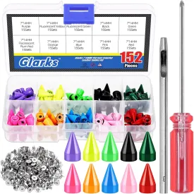 Glarks 150 Sets Colorful Cone Spikes Studs Kit, 14mm Punk Bullet Cone Studs and Spikes, Leather Metal Tree Screw Back Rivets for Leather Craft Clothing Shoes Belts Bags Pet Collars DIY Accessories