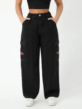 High Waist Pocket Side Wide Jeans