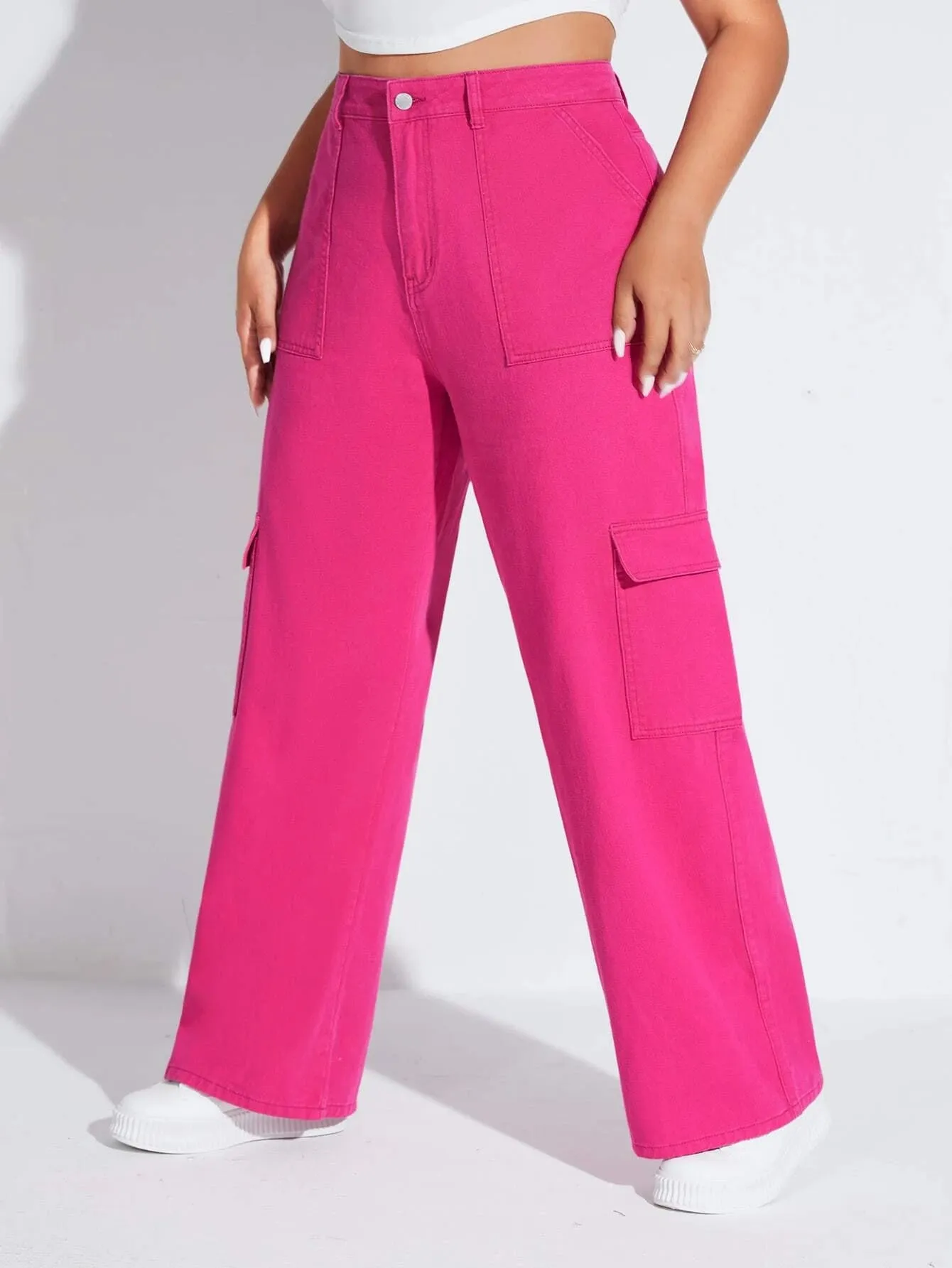 High Waist Side Pocket Cargo Jeans
