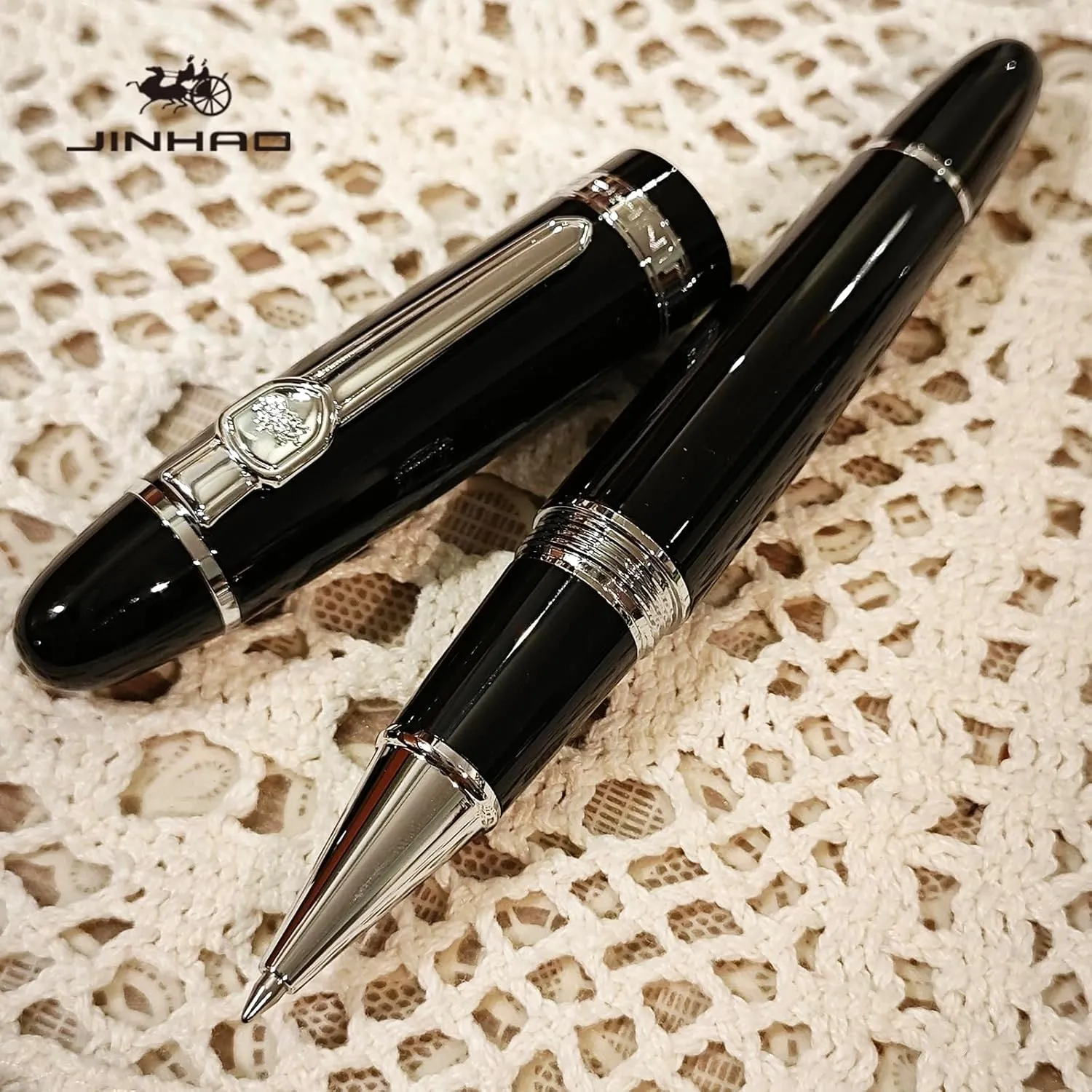 JH159 Rollerball and Ballpoint Pens (Black Silver Clip)