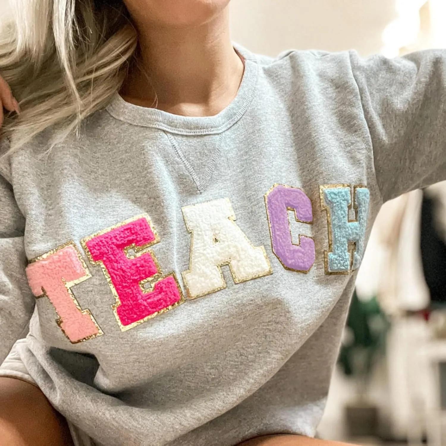 Letter Patches 6 Pcs Varsity Chenille Iron on Letters Patchs for Clothing Jackets Backpacks Glitter Letter Patches(Purple,C)