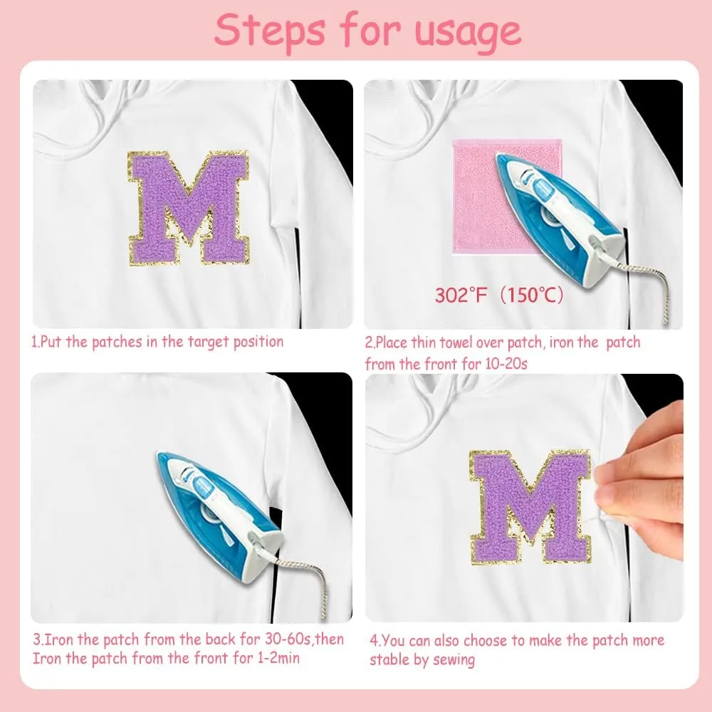 Letter Patches 6 Pcs Varsity Chenille Iron on Letters Patchs for Clothing Jackets Backpacks Glitter Letter Patches(Purple,C)