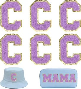 Letter Patches 6 Pcs Varsity Chenille Iron on Letters Patchs for Clothing Jackets Backpacks Glitter Letter Patches(Purple,C)