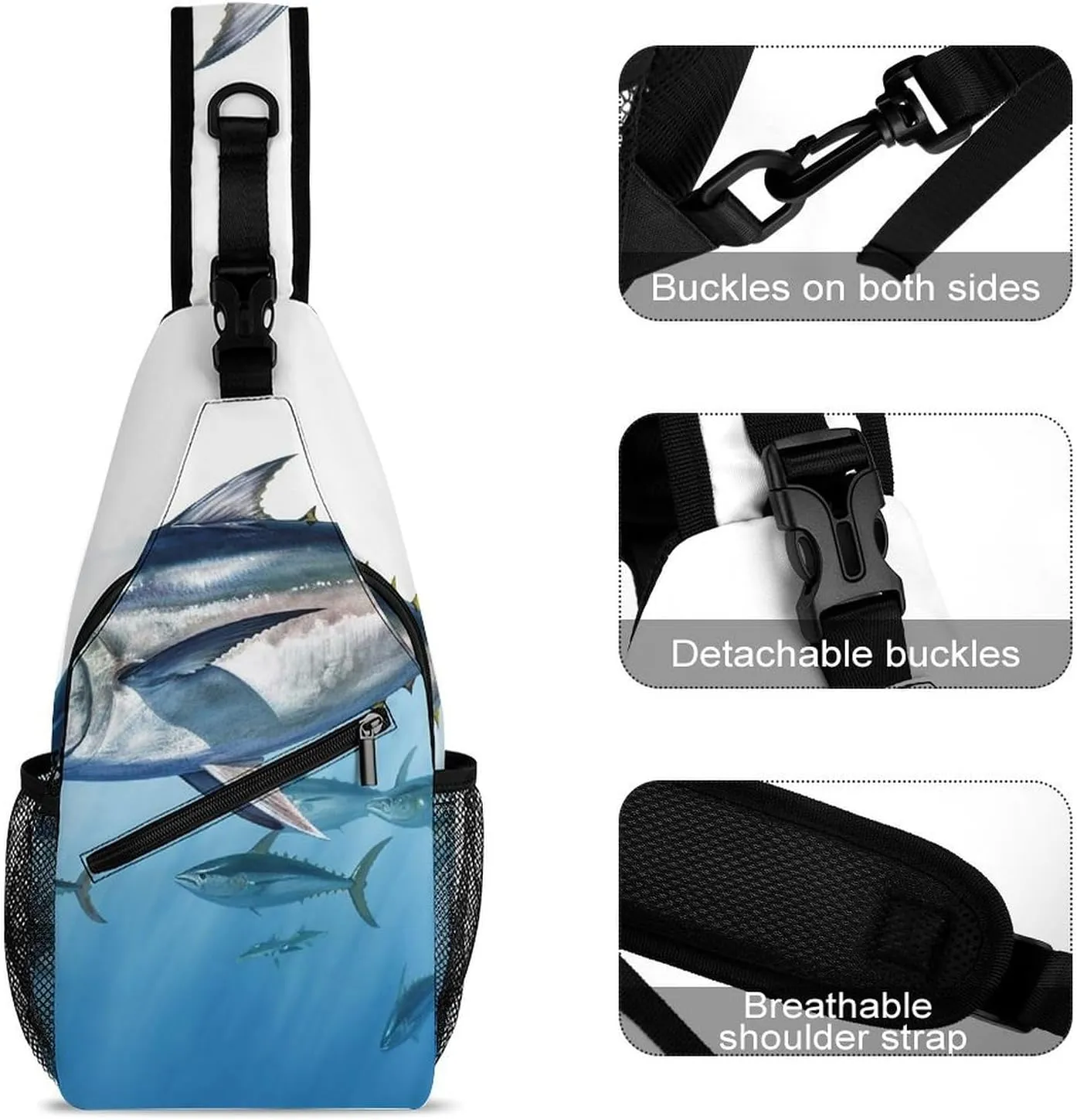 Lightweight Chest Bag Crossbody Bag Bluefin Tuna Thunnus Sling Backpack for Women Men Sports Travel