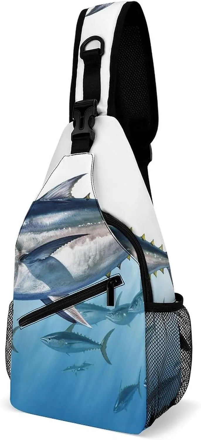 Lightweight Chest Bag Crossbody Bag Bluefin Tuna Thunnus Sling Backpack for Women Men Sports Travel