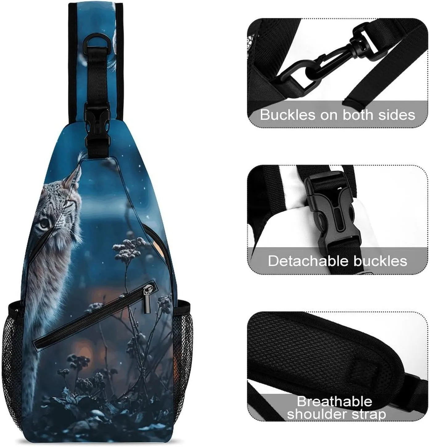Lightweight Chest Bag Crossbody Bag Female Lynx Sling Backpack for Women Men Sports Travel