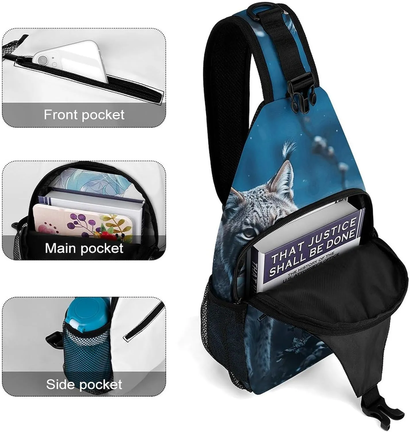 Lightweight Chest Bag Crossbody Bag Female Lynx Sling Backpack for Women Men Sports Travel