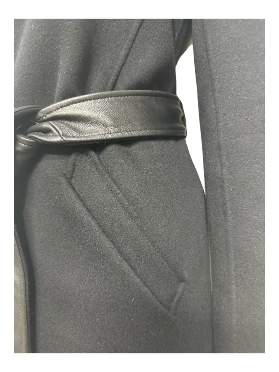 Mackage Size Small Black Wool Long Sleeve Open Front Belt Inc. Pockets Coat