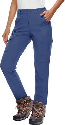 MAGCOMSEN Women's Fleece Lined Winter Hiking Waterproof Insulated Outdoor Snow Ski Softshell Pants for Cold Weather
