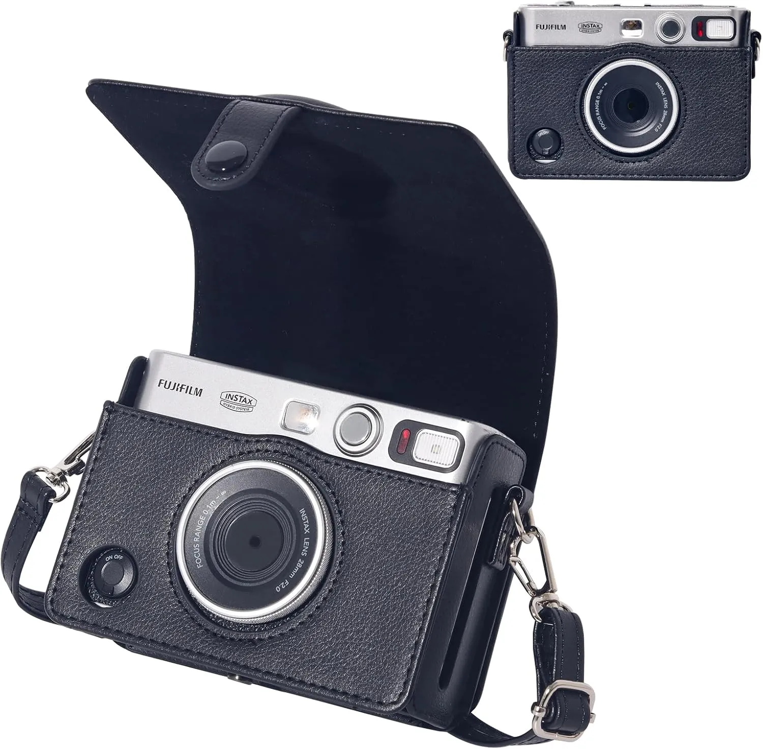 Mini EVO Protective Case for Fujifilm Instax Mini EVO Hybrid Instant Camera Case, Mini PU Leather Bag Cover with Removable Shoulder Strap (Black)