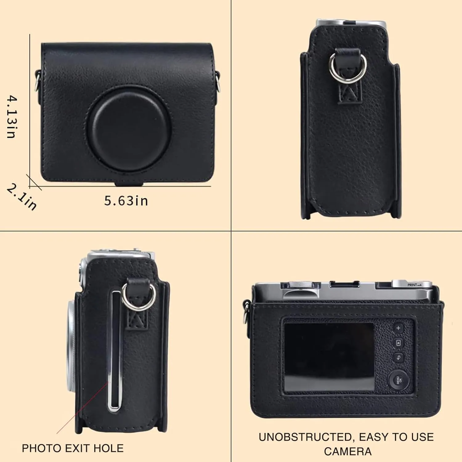 Mini EVO Protective Case for Fujifilm Instax Mini EVO Hybrid Instant Camera Case, Mini PU Leather Bag Cover with Removable Shoulder Strap (Black)