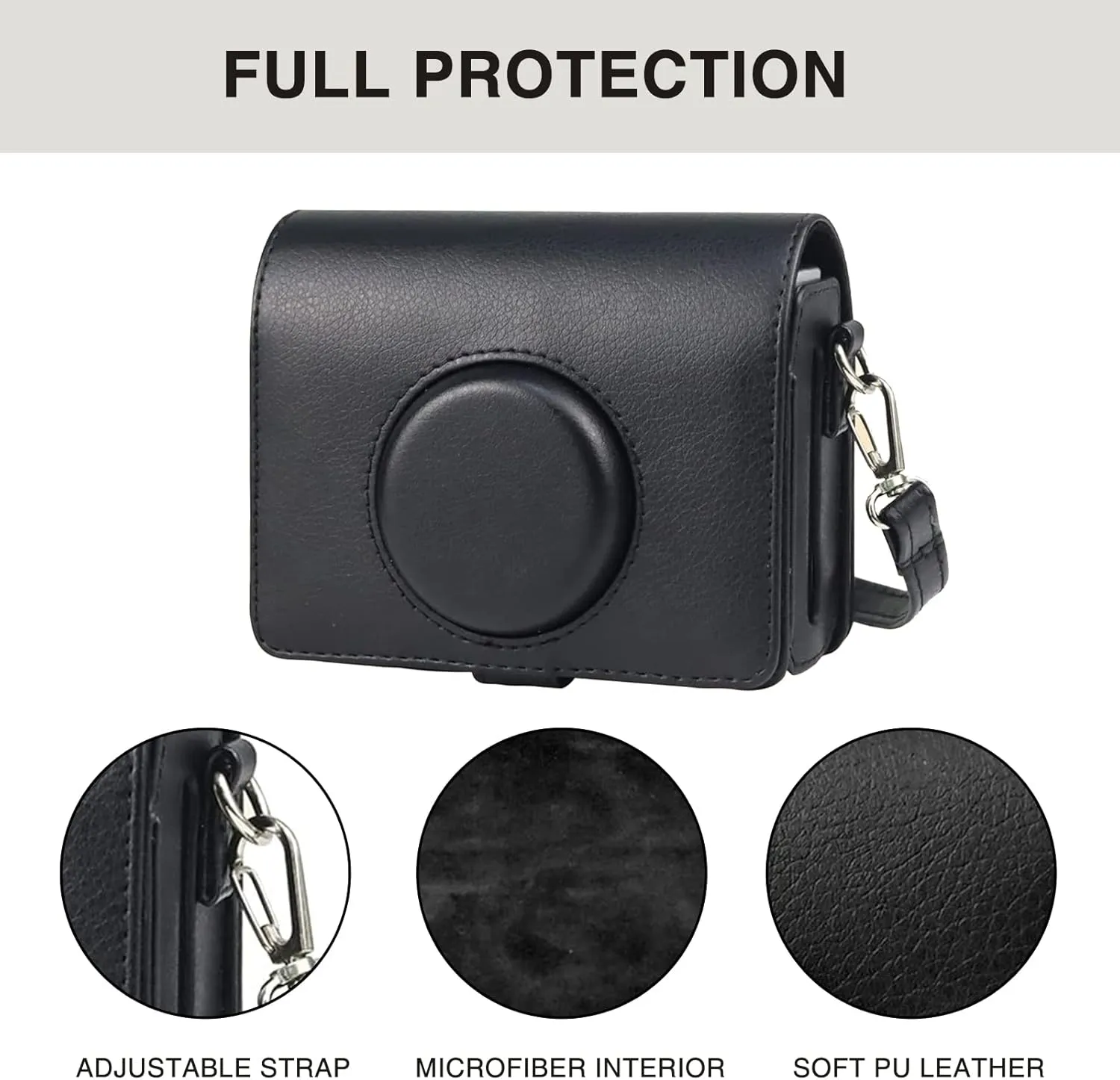 Mini EVO Protective Case for Fujifilm Instax Mini EVO Hybrid Instant Camera Case, Mini PU Leather Bag Cover with Removable Shoulder Strap (Black)