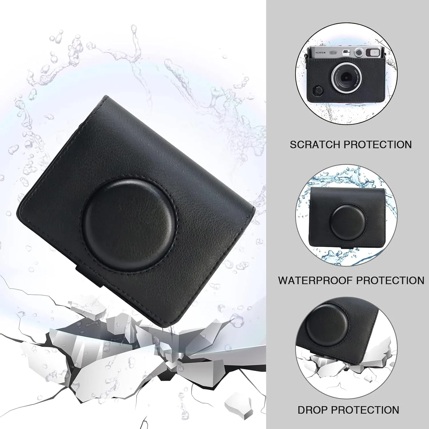 Mini EVO Protective Case for Fujifilm Instax Mini EVO Hybrid Instant Camera Case, Mini PU Leather Bag Cover with Removable Shoulder Strap (Black)