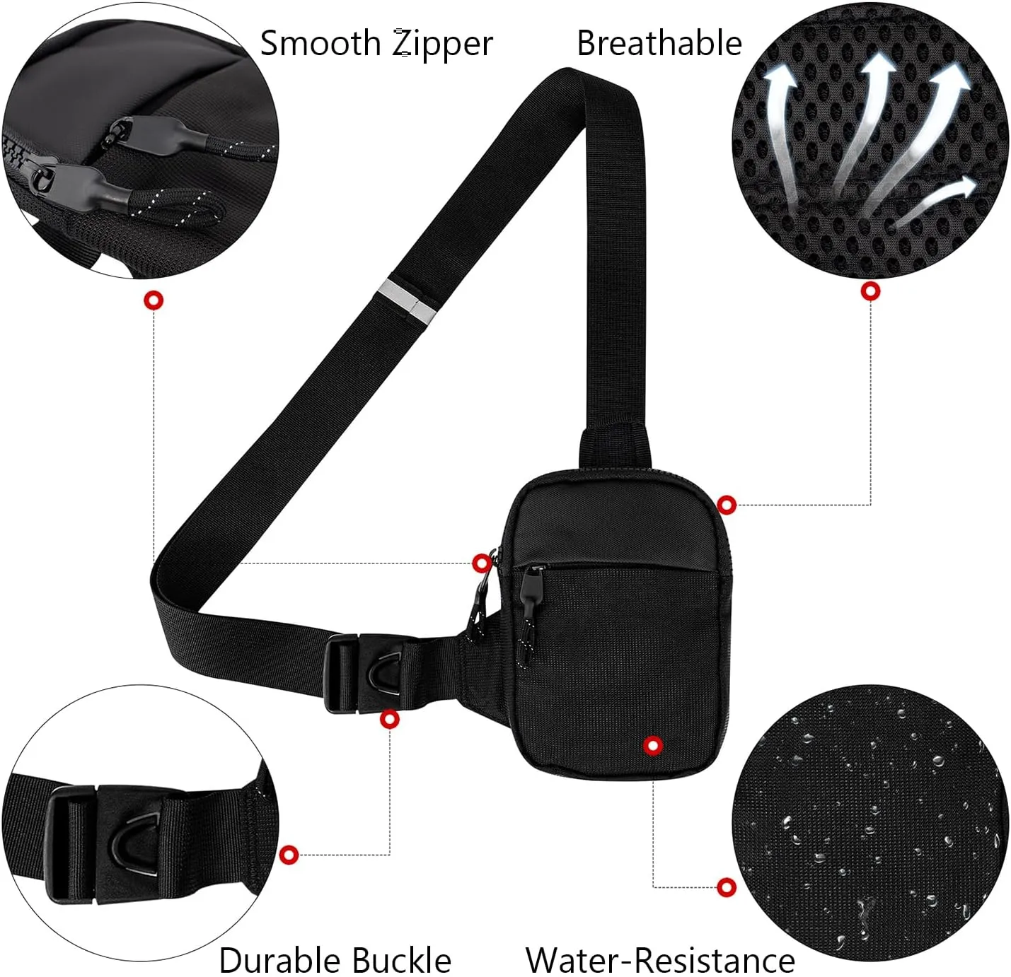 Peicees Mini Sling Bag Crossbody Chest Bag For Men Women Small Belt Purse Phone Holder For Running Workout Travel Waterproof