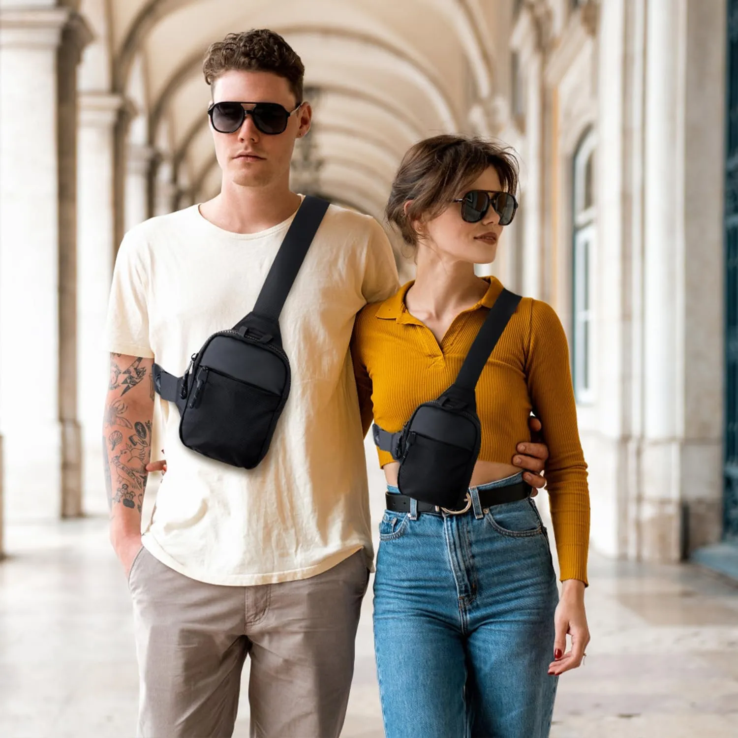 Peicees Mini Sling Bag Crossbody Chest Bag For Men Women Small Belt Purse Phone Holder For Running Workout Travel Waterproof