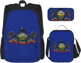 Pennsylvania State Flag Backpack 3-Piece Casual Backpack Set (Backpack   Waist Bag   Small Pouch), Unisex Daypack