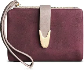 PofeeXIO Womens Wallet Rfid Small Bifold Wallet,Ladies Zipper Card Cluth Coin Purse Wristlet (Purple)