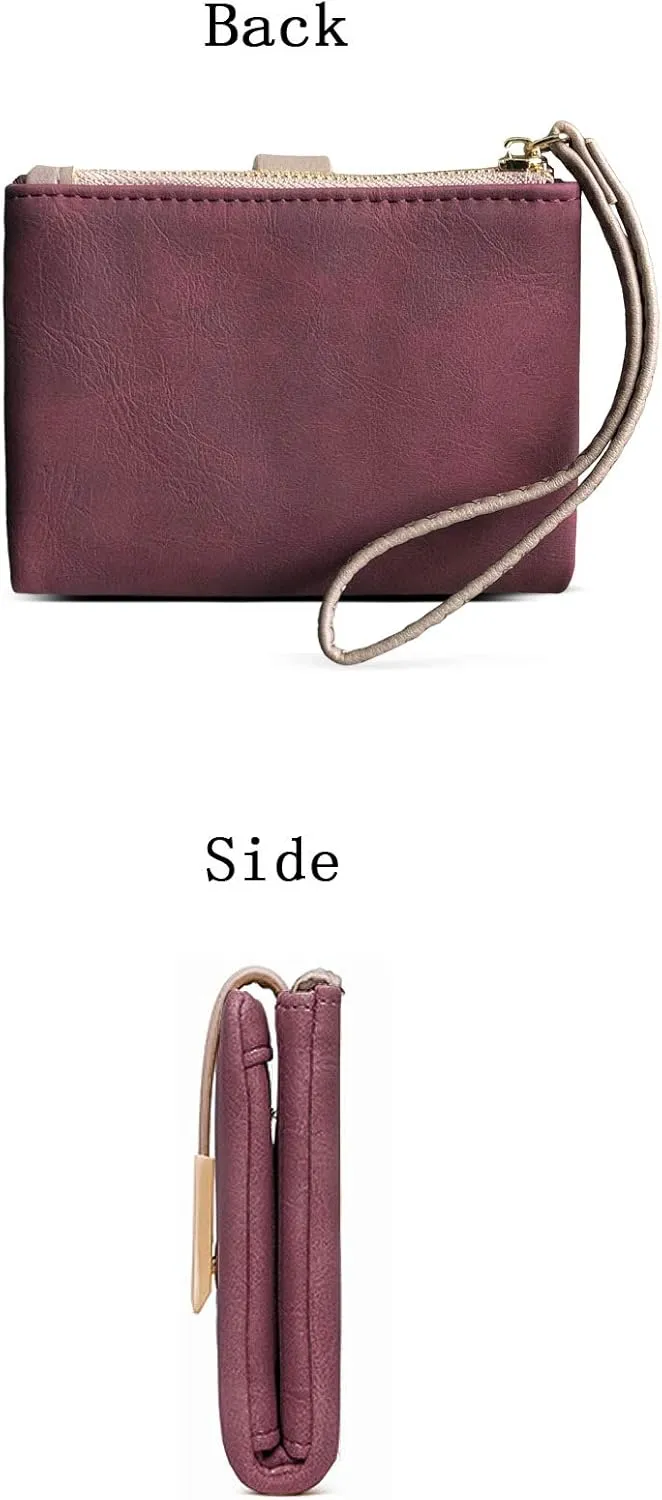 PofeeXIO Womens Wallet Rfid Small Bifold Wallet,Ladies Zipper Card Cluth Coin Purse Wristlet (Purple)